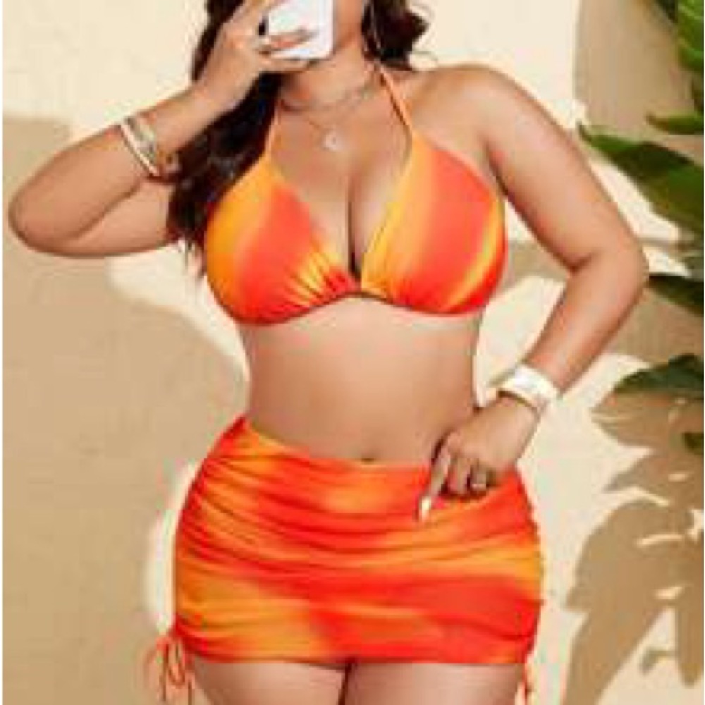 Vibrant Orange Halter Bikini Set